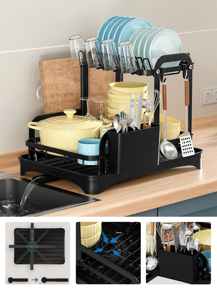 Royallure 2-Tier Diskställ med Rännkorg Kök Bänkskivor Skål Organisatör Carvallo