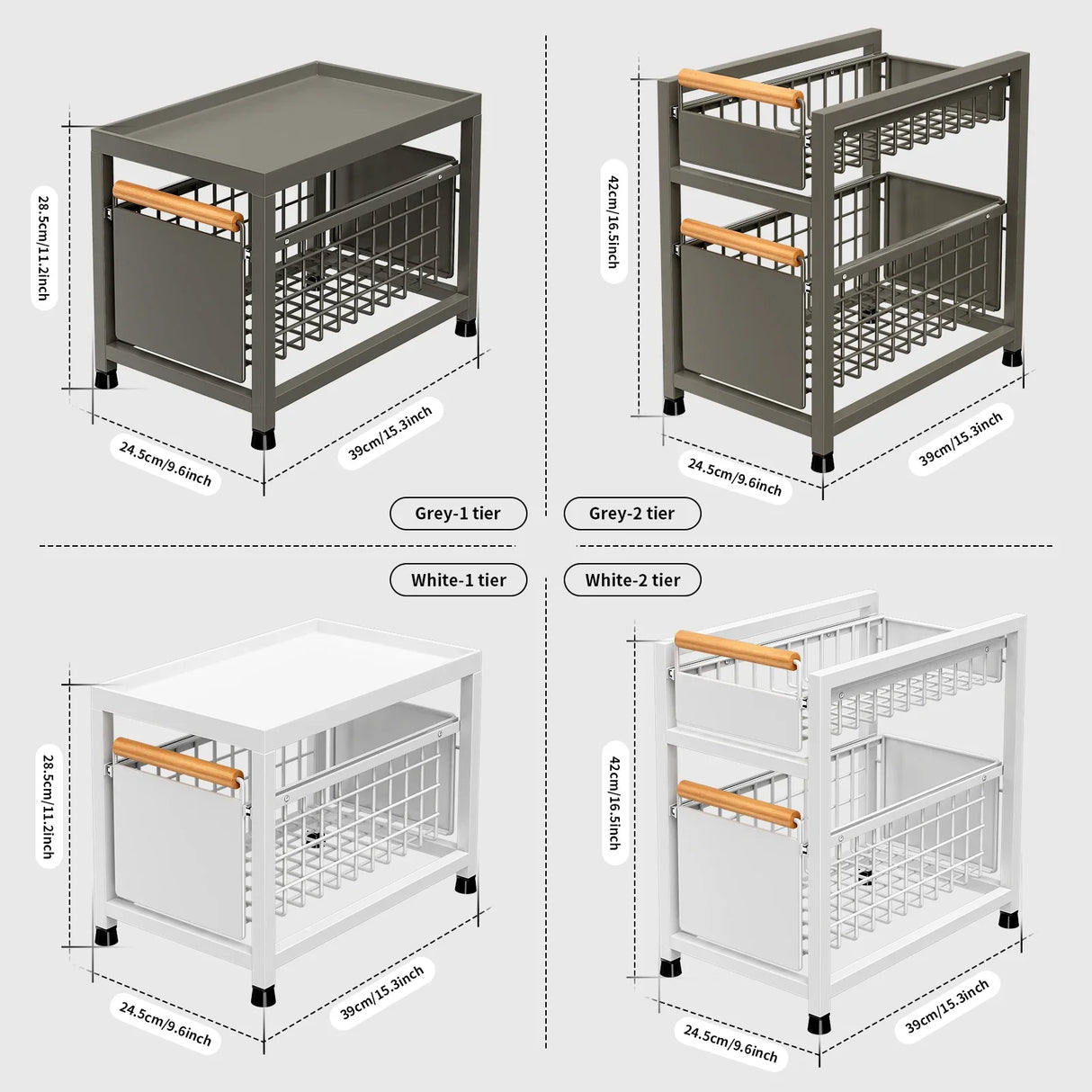 Royallure Utdragbar Köksskåp Förvaringsställ 1/2 Lager Utdragbar Organisator Carvallo