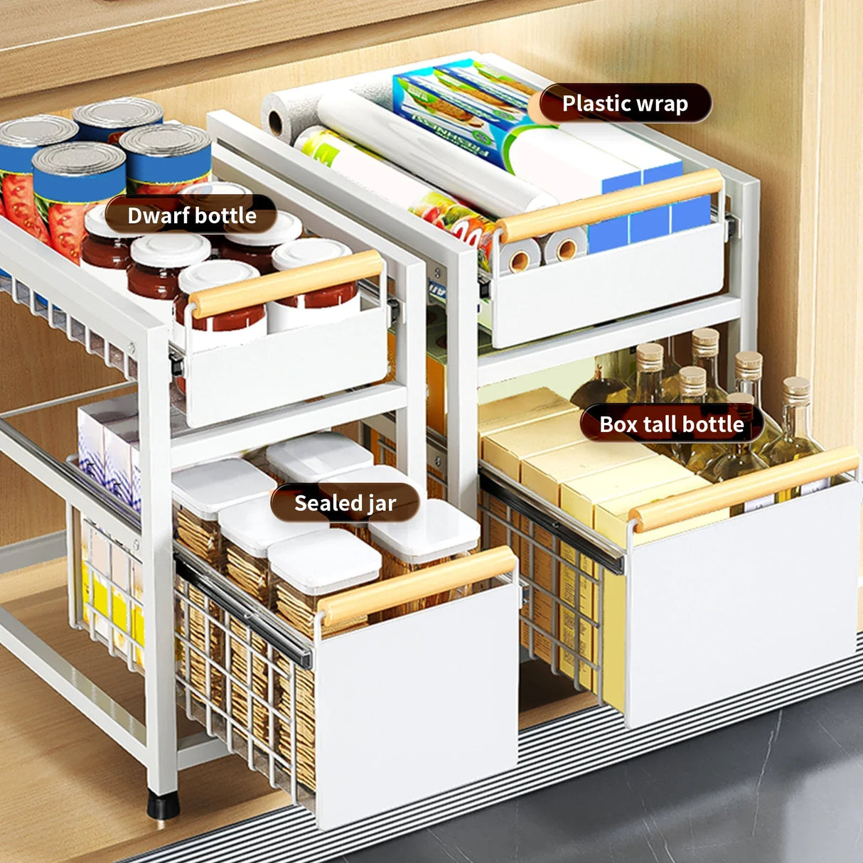 Royallure Utdragbar Köksskåp Förvaringsställ 1/2 Lager Utdragbar Organisator Carvallo