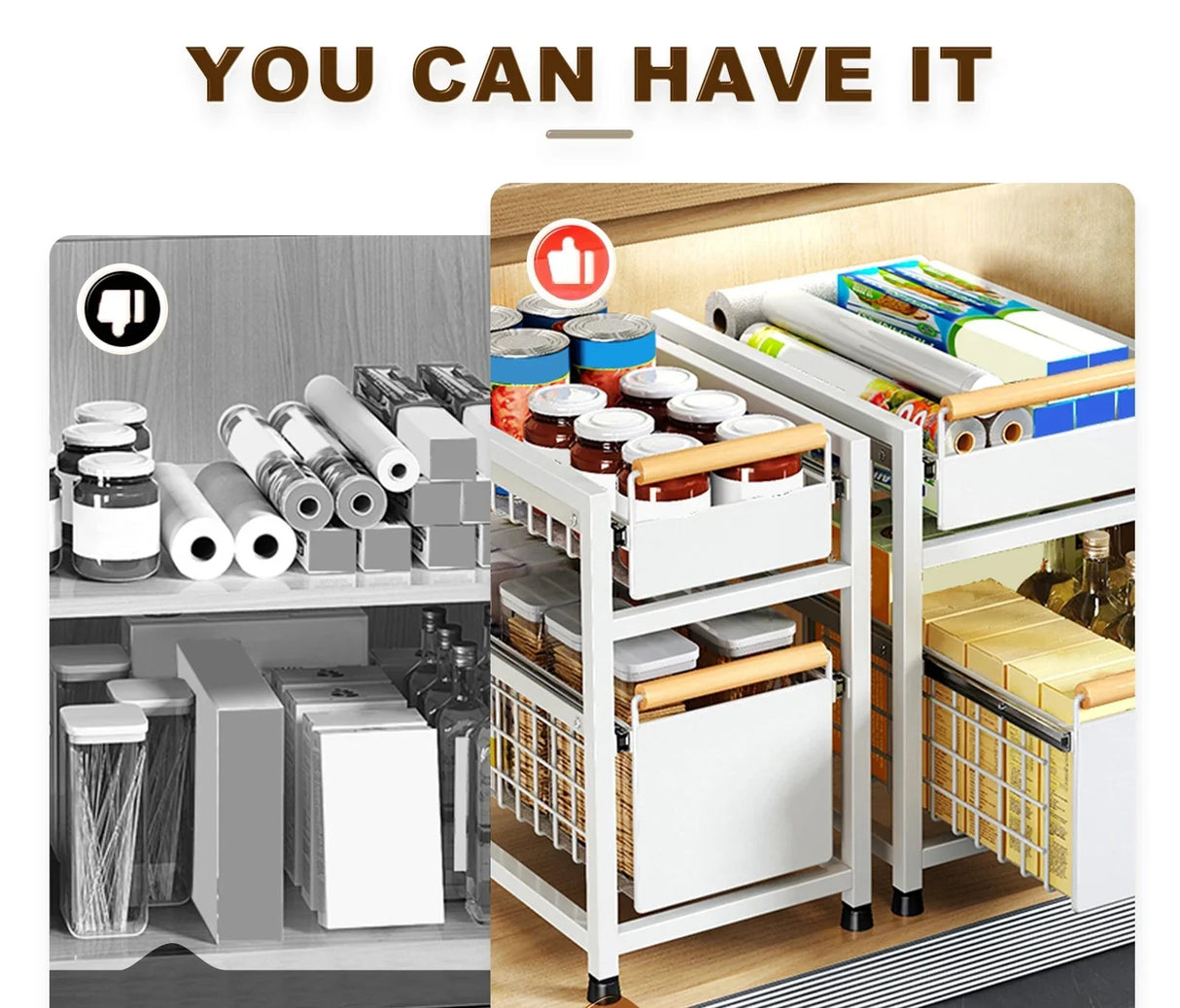 Royallure Utdragbar Köksskåp Förvaringsställ 1/2 Lager Utdragbar Organisator Carvallo