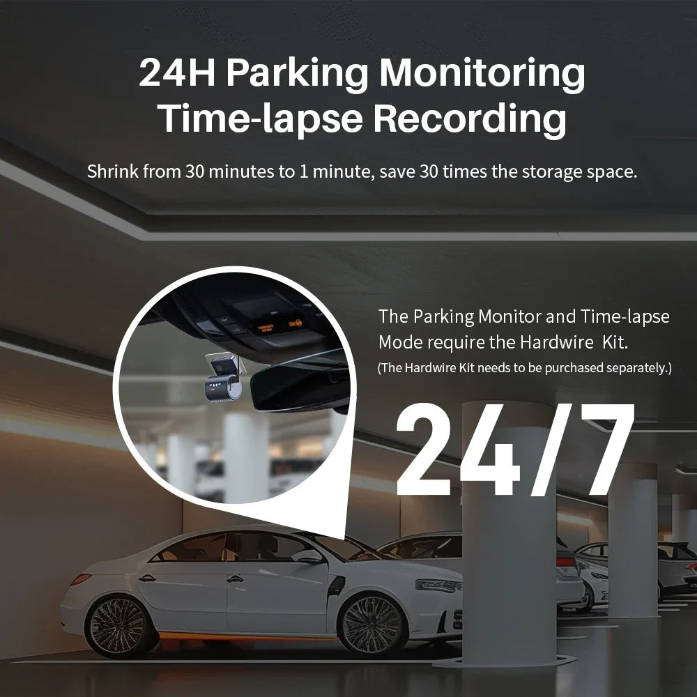 Royallure Mini Dash Cam med WiFi, röststyrning och 24H parkeringsvideoinspelare Carvallo