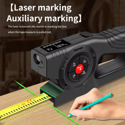 Royallure 3-i-1 Digital Laser Mätare – Måttband, Laser & Krysslinje, Bakgrundsbelyst LCD Carvallo