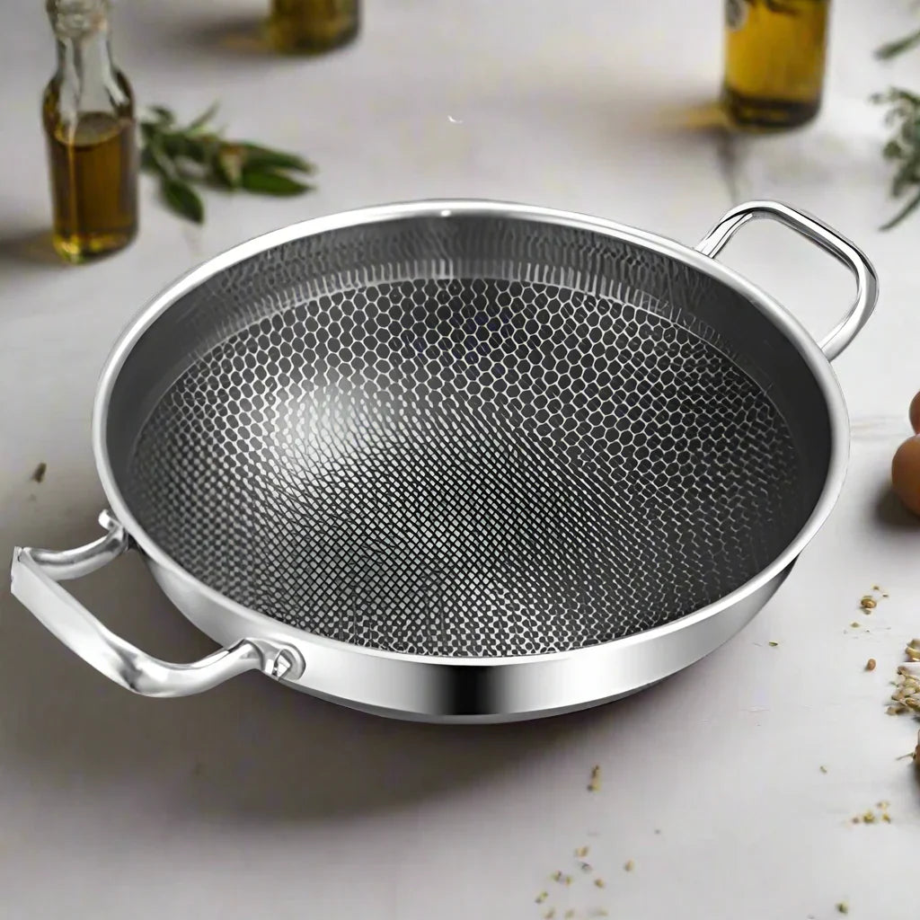 Royallure Tri-Ply 316 Rostfritt Stål Stekpanna Honungskombination Wok Stekpanna för Alla Spisar Carvallo