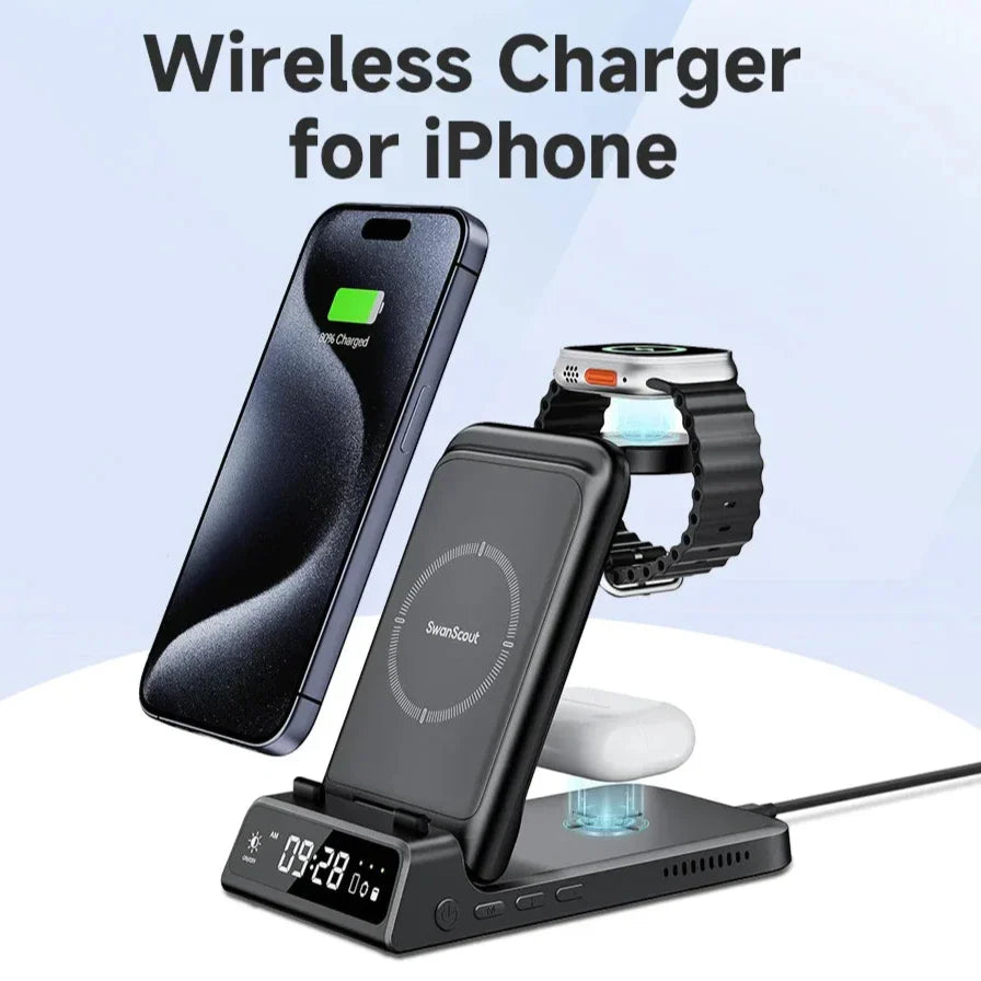 Royallure 3-i-1 Trådlös Laddstation – Snabbladdare för Telefon, Klocka & Hörlurar Carvallo