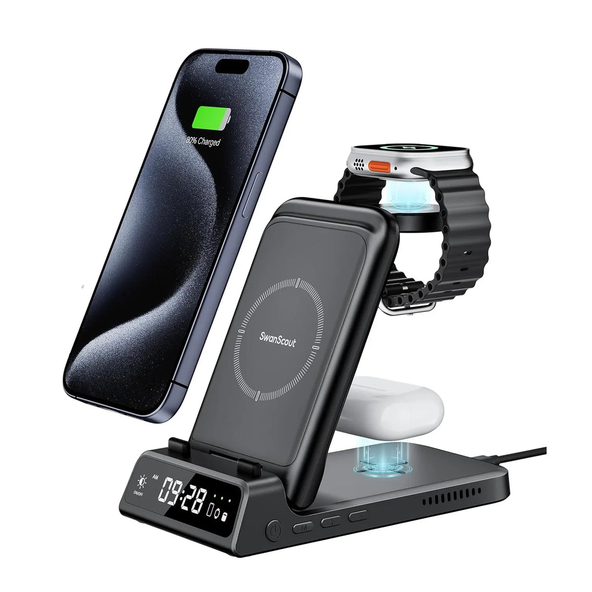 Royallure 3-i-1 Trådlös Laddstation – Snabbladdare för Telefon, Klocka & Hörlurar Carvallo