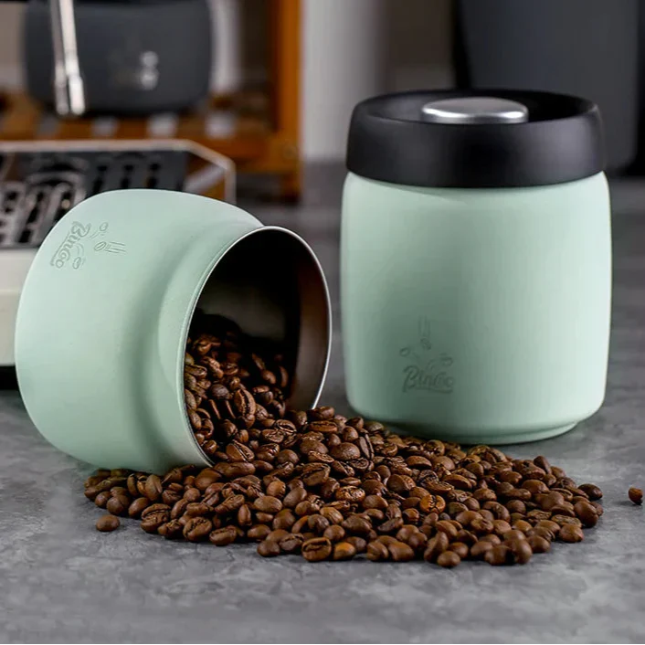 Royallure Kaffeebehållare i rostfritt stål med manuell vakuumlock för färska bönor Carvallo