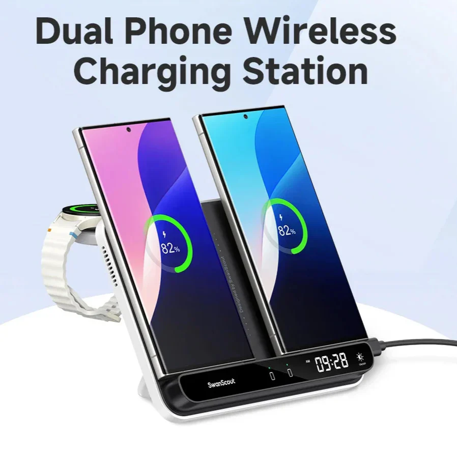 Royallure Dual Wireless Charger – Snabbladdningsdocka för Telefon, Klocka & Hörlurar (Samsung Kompatibel) Carvallo