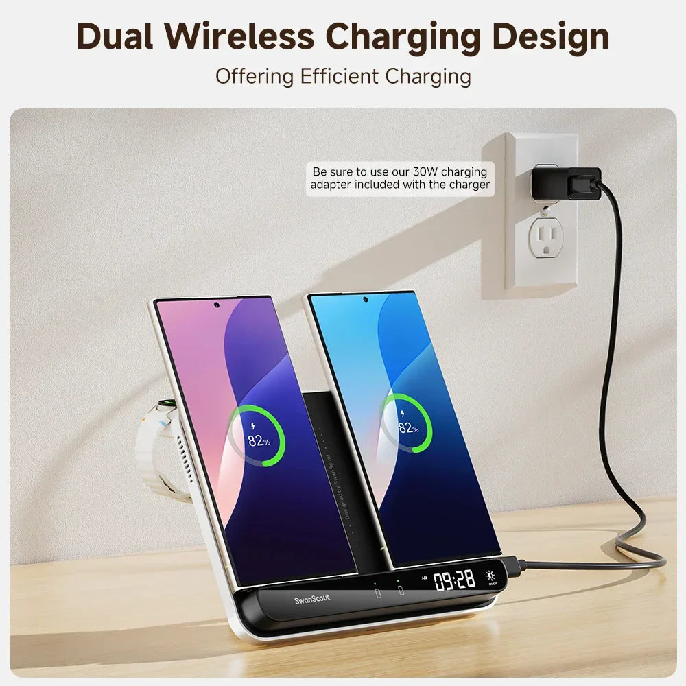 Royallure Dual Wireless Charger – Snabbladdningsdocka för Telefon, Klocka & Hörlurar (Samsung Kompatibel) Carvallo