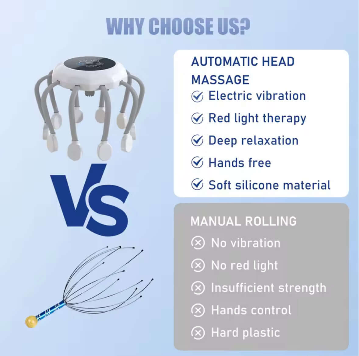Royallure Elektrisk Huvudmassager – Migränlindring, Huvudbottenstimulator, Trådbunden & USB-ström Carvallo