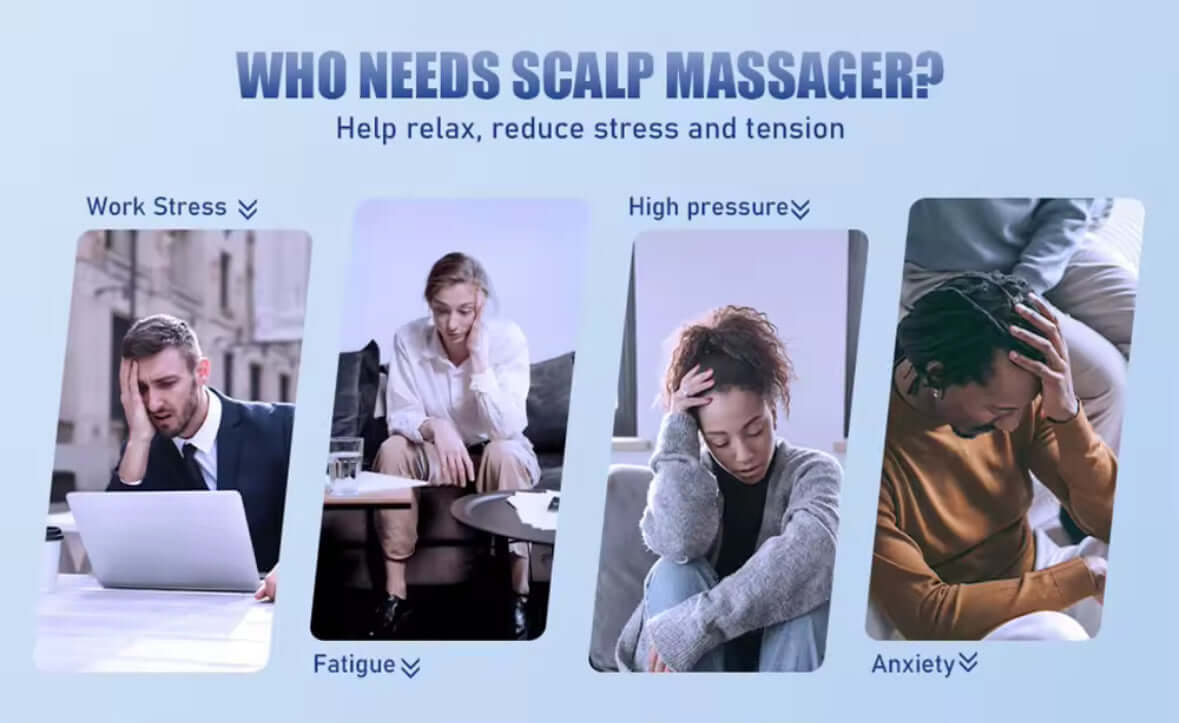 Royallure Elektrisk Huvudmassager – Migränlindring, Huvudbottenstimulator, Trådbunden & USB-ström Carvallo