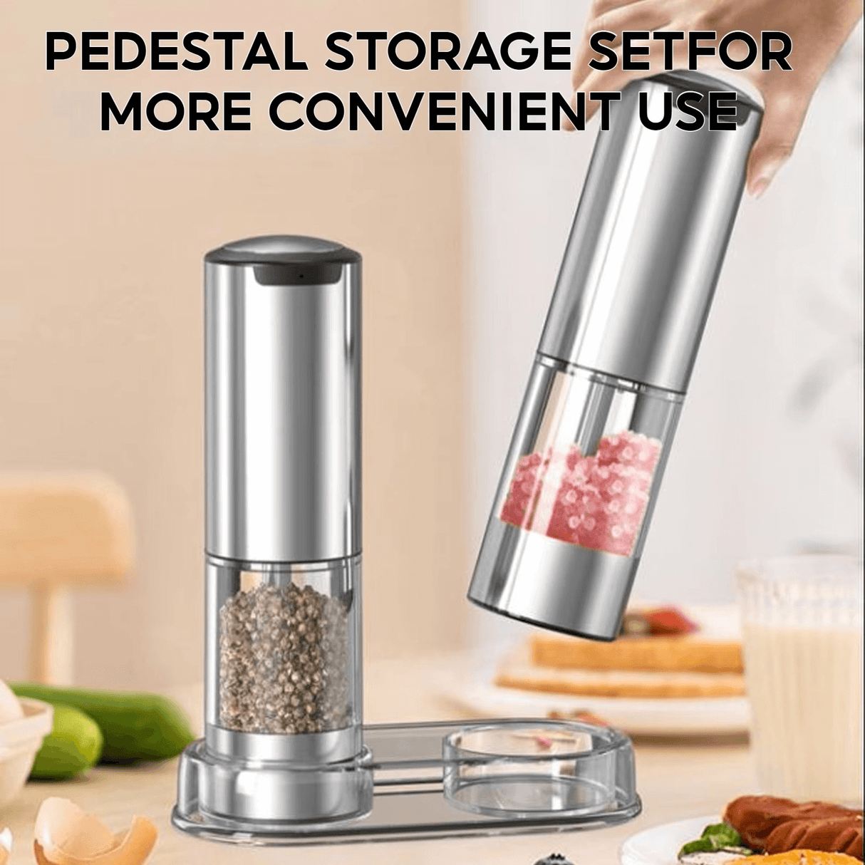 Royallure Electric Salt & Pepper Grinder Set – Justerbar Grovlek, LED-Decorator, Enhandanvändning Carvallo