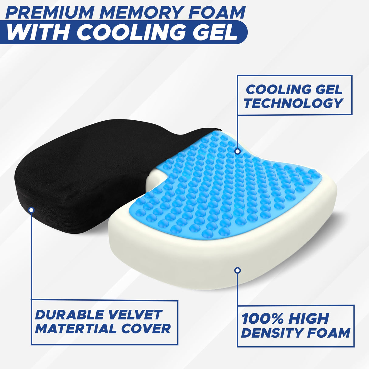 Royallure Gel Memory Foam Sittkudde för Ischiaslindring – Ergonomisk, Halkfri, Bärbar Design för Ultimat Komfort Carvallo