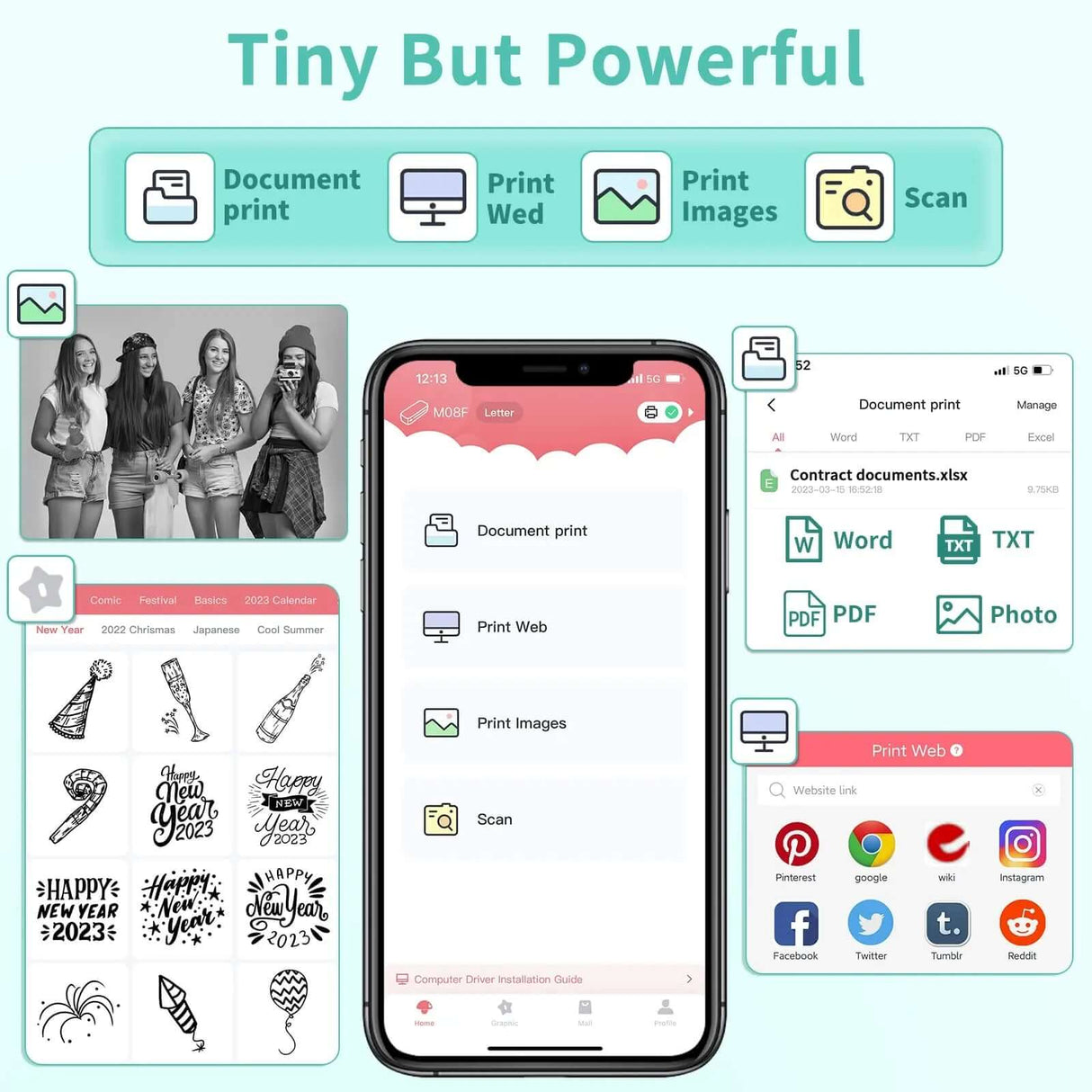Royallure Pocket Thermal Printer – Kompakt bläckfri, Bluetooth Skriv ut var som helst Carvallo