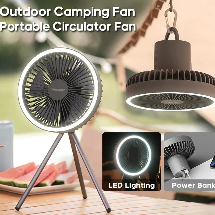 Royallure Bärbar Campingfläkt 10000mAh Uppladdningsbar med LED-lampa & Power Bank Carvallo