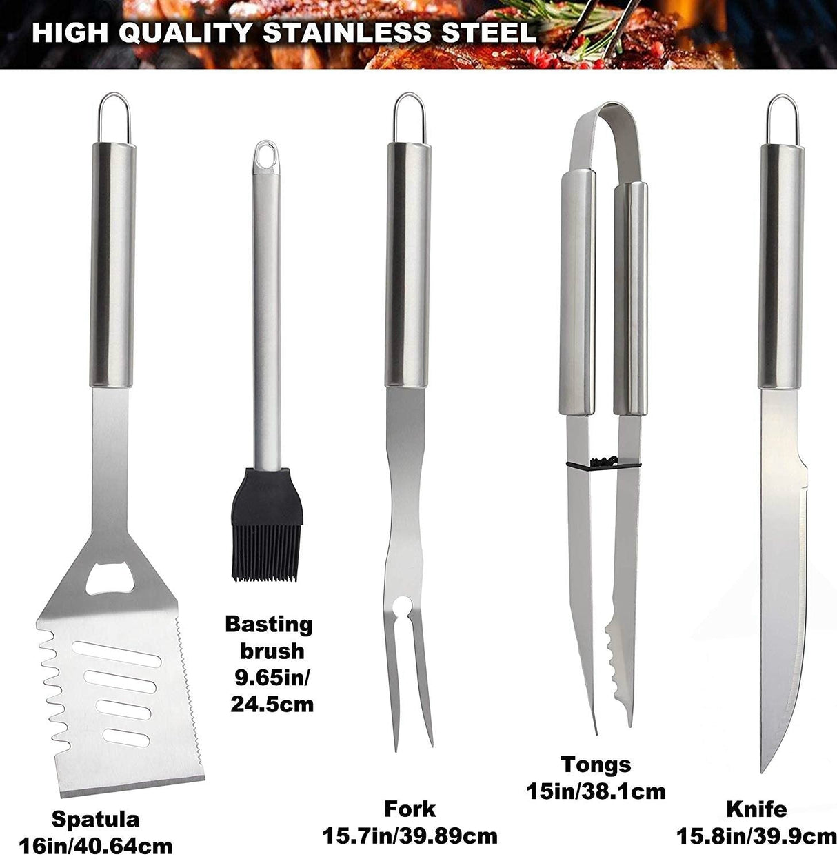 Royallure Rostfritt Stål BBQ Verktygsset med Aluminiumfodral — Hållbar Grilluppsättning för Utomhusmatlagning Carvallo