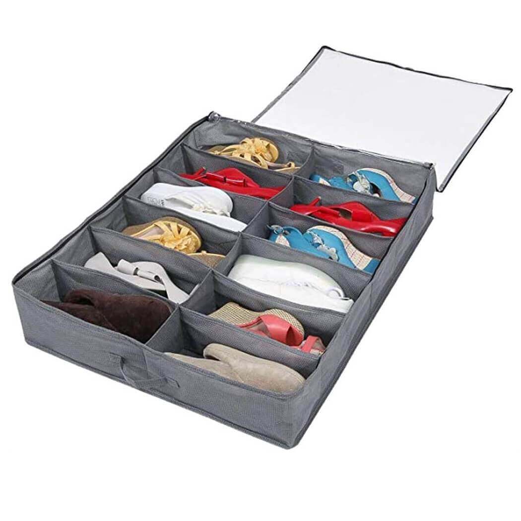 Royallure Under-Bed Skoväskor (2-Pack) – Dragkedjestängning, Rymmer 24 Par, Platsbesparande Carvallo