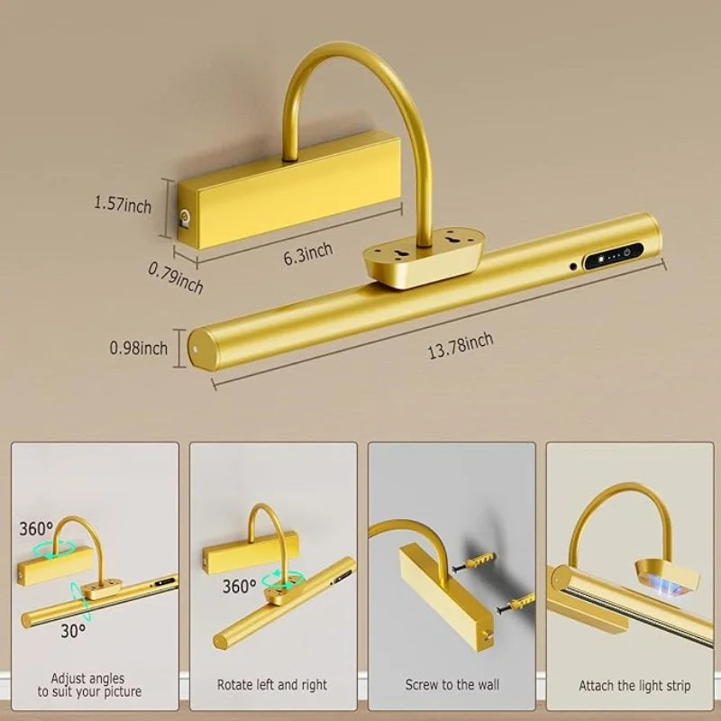 Royallure 4000mAh Trådlös Bildlampa med Fjärrkontroll, Uppladdningsbar Konstvägglampa Carvallo