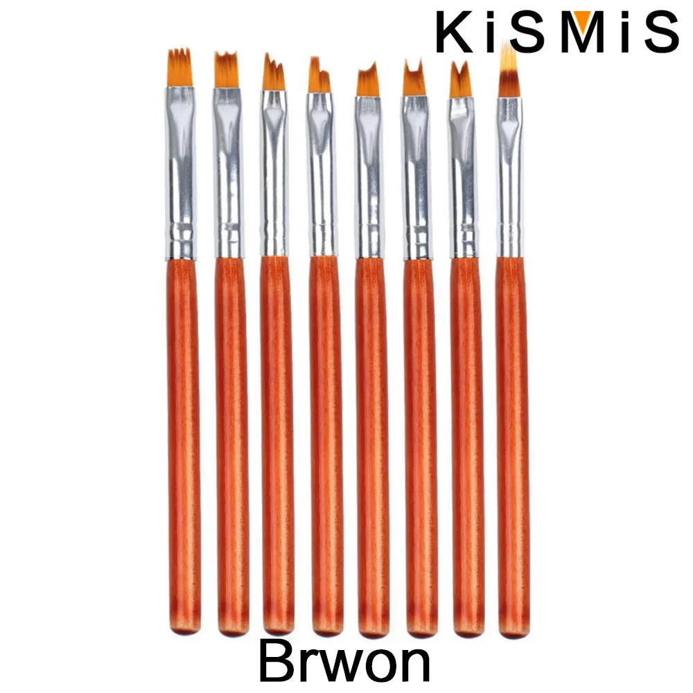 Carvallo-penselsæt NailMuse 8-pak | Fine detaljpenner til gel og neglekunst | Træhåndtag | Fås i 5 farver Carvallo