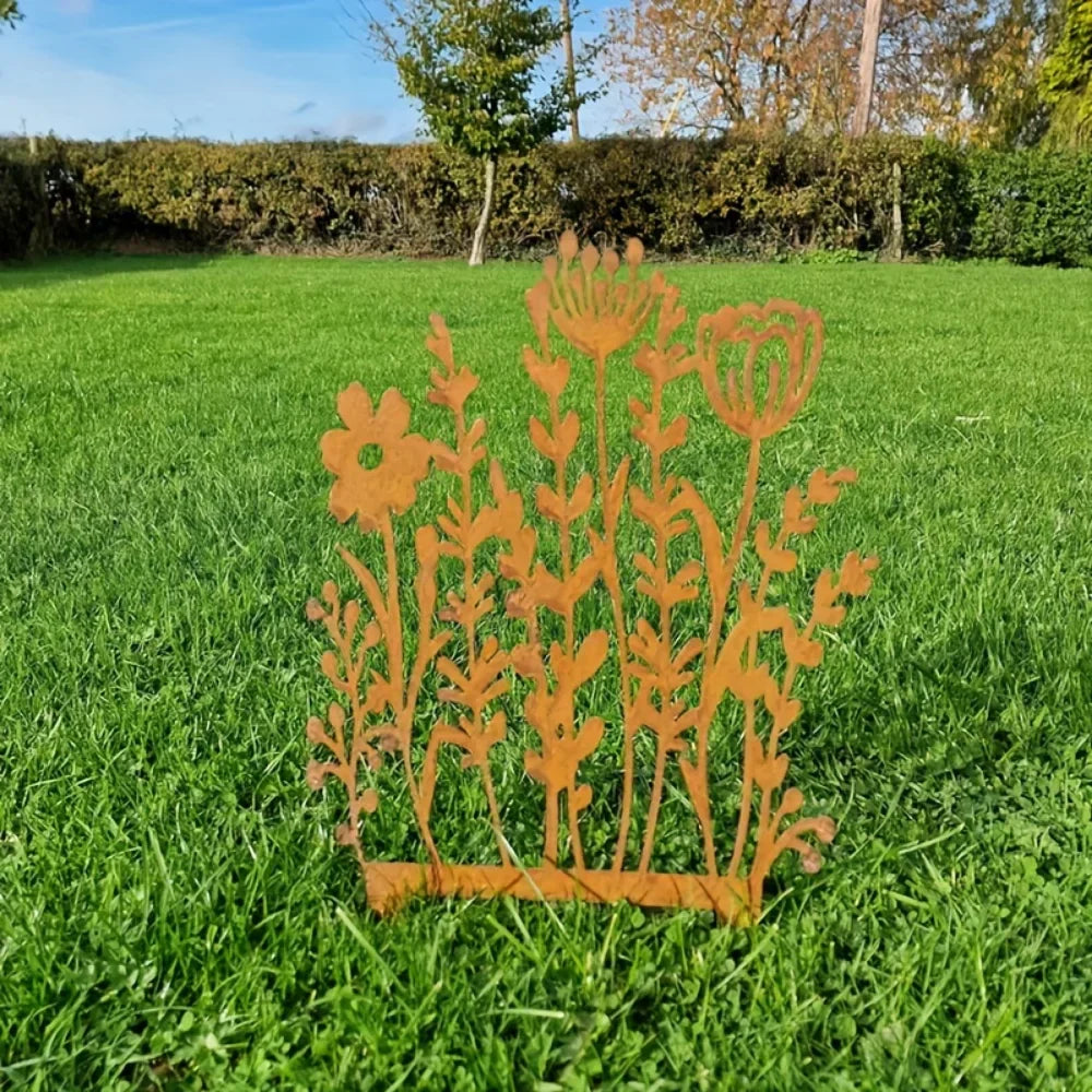 Carvallo Metall-Trädgårdspinne Vildblomma | Rostutseende Vintage-Gul | För rabatter, krukor & väggar | Hantverkad landshusstil Carvallo