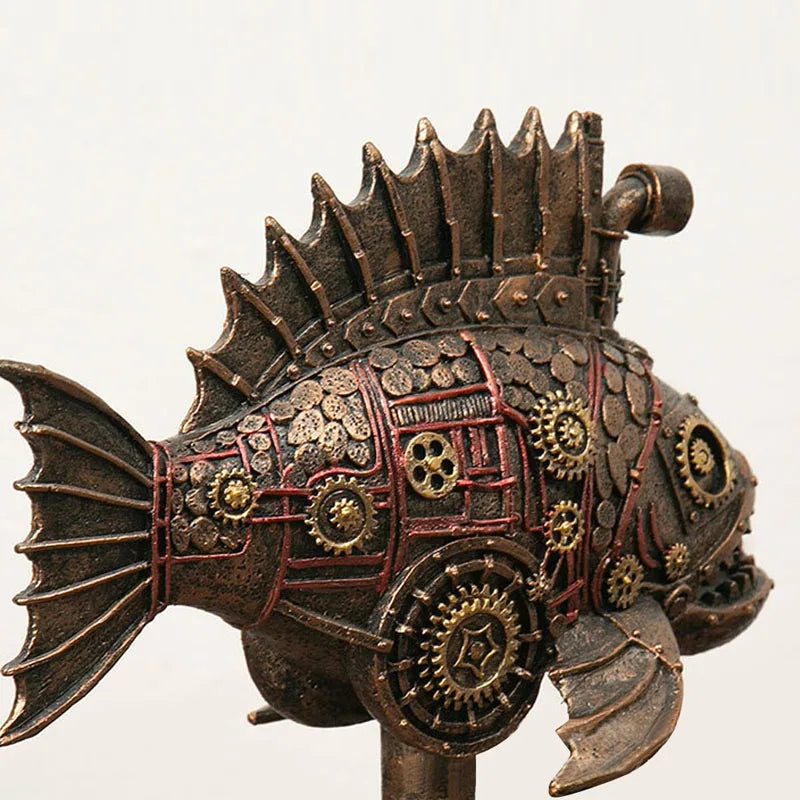 Steampunk Gearfish Sculpture – Invecklad metallkonst med industriell charm MILA Sverige