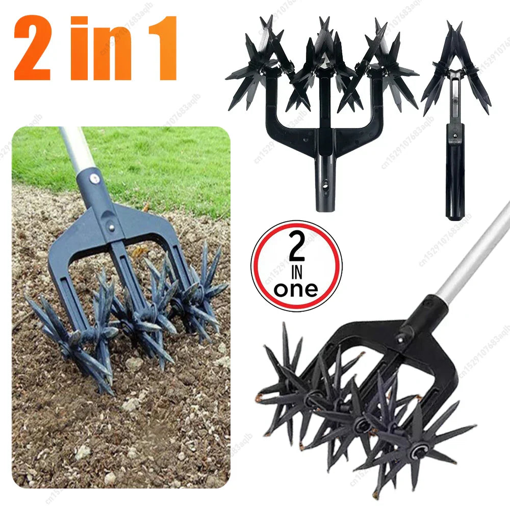 Carvallo DuoTill 2-i-1 Markventilator & Trädgårdskultivator | Handvertikaler för Gräs & Rabatter | Lätt & Flexibel | 26,5 x 23,5 x 13,5 cm Carvallo