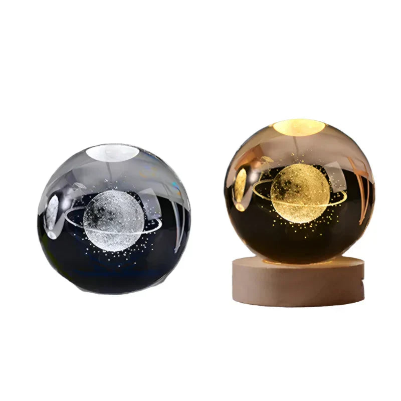 LumiCrystal - 3D LED Nattljus med Stjärnprojektor och Träbas Carvallo