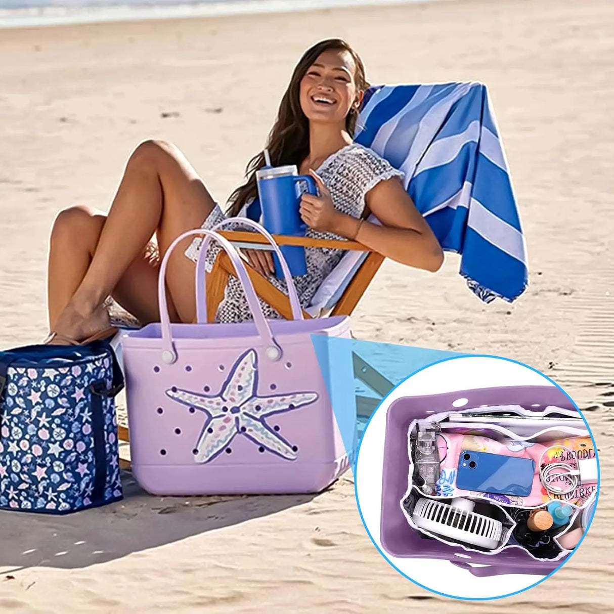 Carvallo Väska-Organizer för Strandväskor | Vattentålig & Lätt | Med Dragkedjefack & Flera Fack | Passar för Bogg Bag XL Carvallo