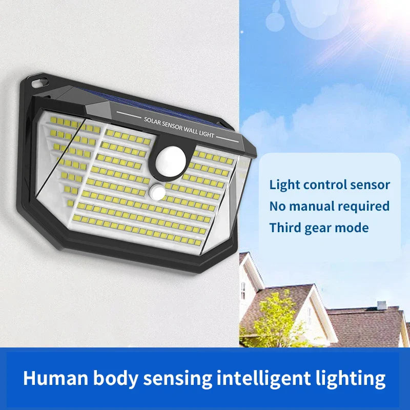 Carvallo T22 | Solar Vägglampa med Rörelsesensor | 178 LEDs | IP65 Vattentät Carvallo