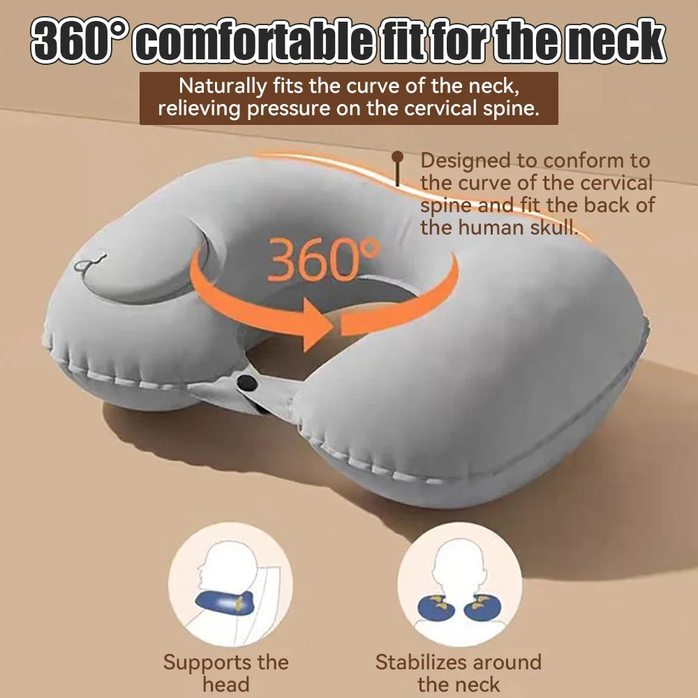 Carvallo Resa-Nackkudde | Uppblåsbar & Ultralätt | U-Form med Duvfyllning | 35x25x7cm Carvallo