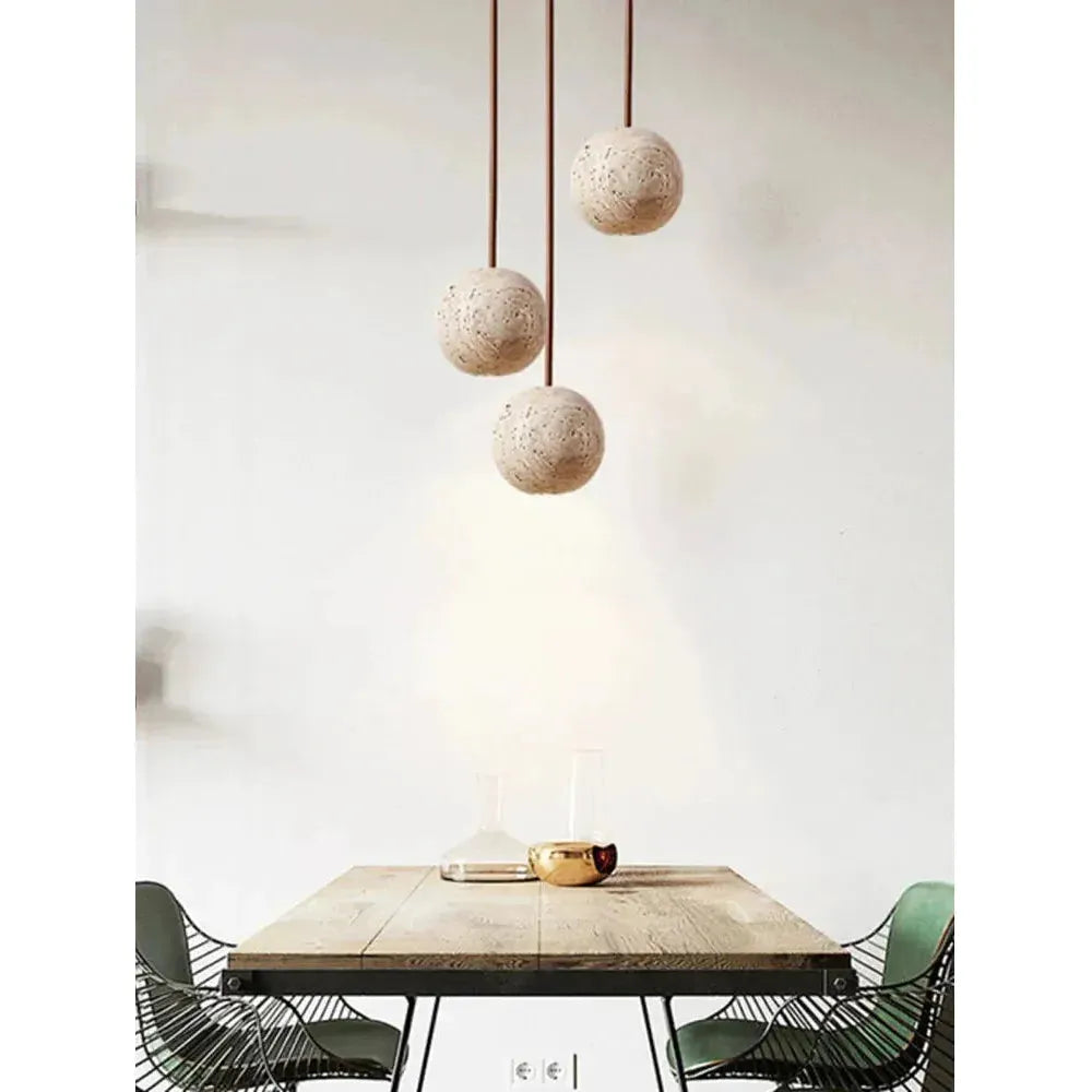 Hänglampa av travertin – Minimalistisk rund LED-hänglampa i Wabi-Sabi-stil Carvallo