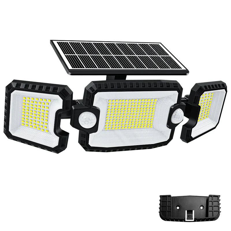 Carvallo MaxView 167 Solar Säkerhetsstrålkastare 167 LEDs | 3 Svängbara huvuden | Rörelsesensor & 3 Ljuslägen | IP65 Vattentät | 2200 Lumen Carvallo