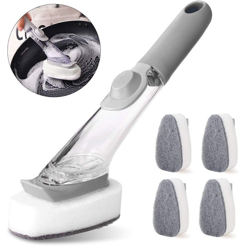 Carvallo 2-i-1 Diskborste med tvålpump & utbytbara huvuden | Långt handtag & skrapa | För kastruller, stekpannor & tallrikar Carvallo