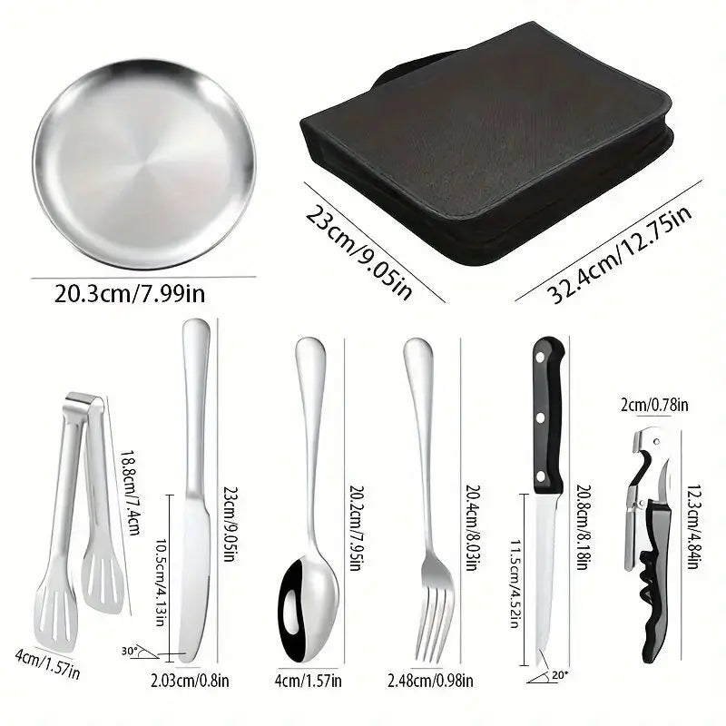 Carvallo Bestickset Silviora Gear | 10/20-delar | Rostfritt stål | För utomhus, picknick & resor Carvallo