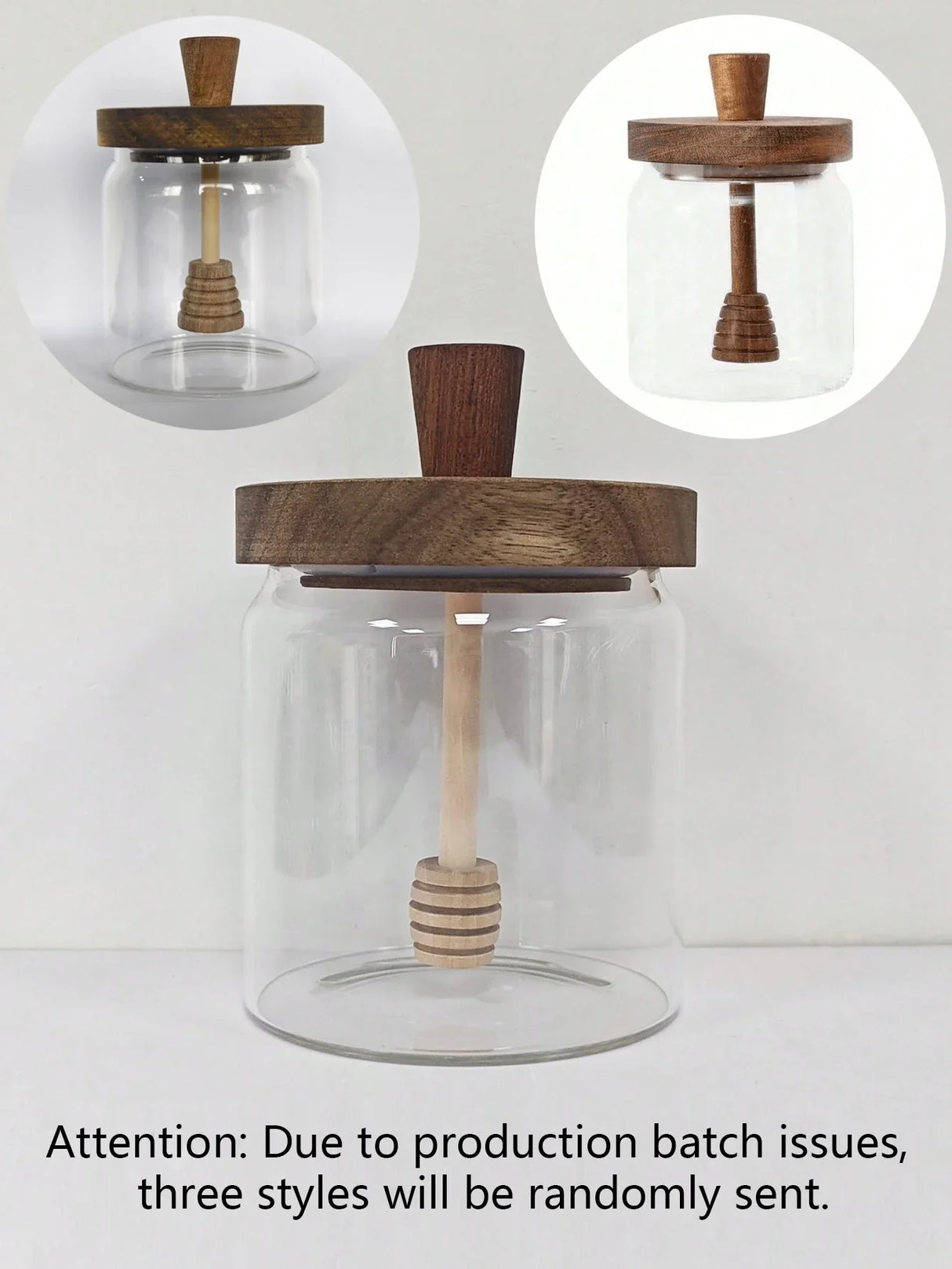 Carvallo Honungsglas med trälock & rörpinne | Lufttät förvaringsbehållare av glas | Transparent honungsbehållare för kök & frukostbord Carvallo