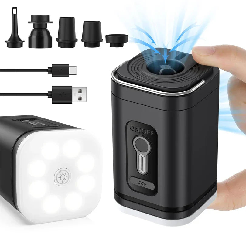 Carvallo Mini Luftpump | Ultra Kompakt & USB-C Uppladdningsbar | 5 Munstycken | 200L/min Effekt Carvallo