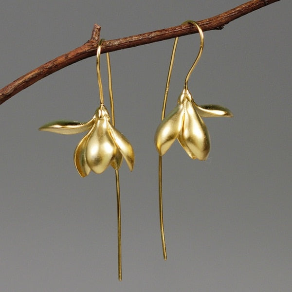 Magnolia blomma dinglar örhänge-Jewelry for women-Hemnix-Guld-Hemnix