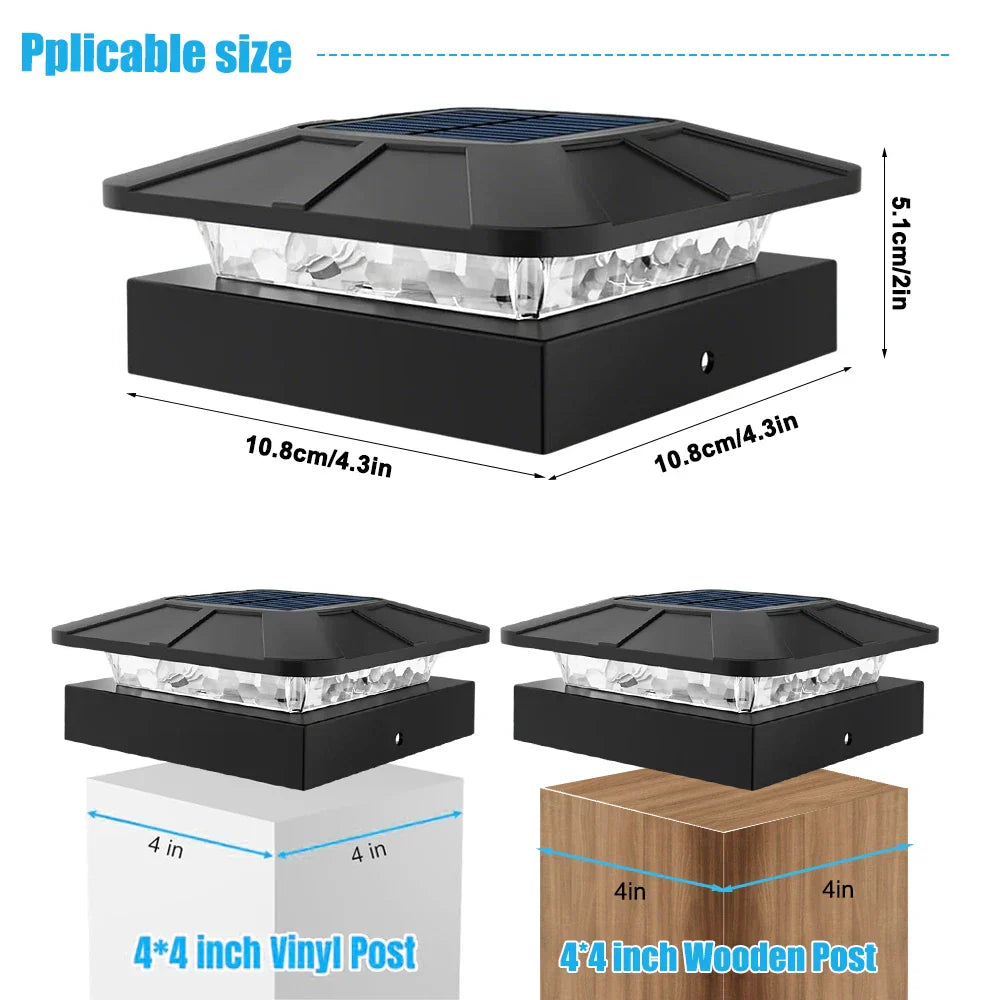 Carvallo Solar-postkapsljus 10 × 10 cm | 3-färgers LED med 2 ljusstyrkenivåer | IP65 solstaketljus för trädgårdsträdpålar Carvallo