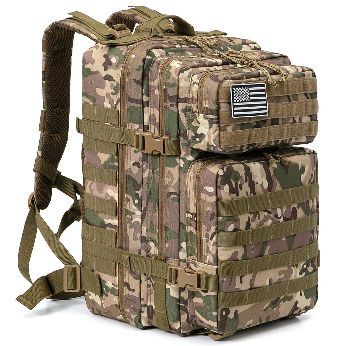 Carvallo 45 L Utomhus Ryggsäck | Molle-System | 3-Dags Kapacitet | Robust & Multifunktionell – Svart/Khaki/Oliv Carvallo
