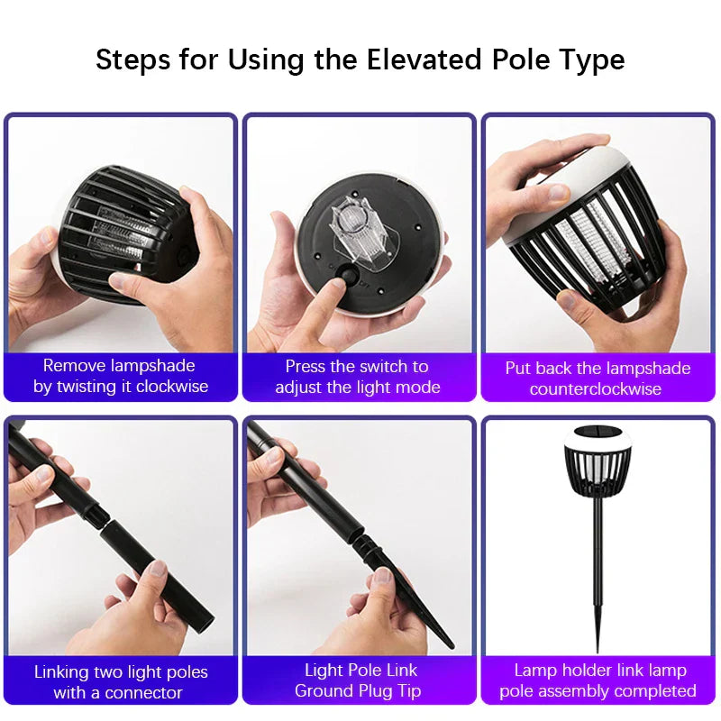 Carvallo Solar Insektslampa | Intelligent ljusstyrning | Myggavvisande med UV-ljus & högspänningsnät | För trädgård & camping Carvallo