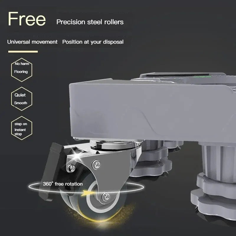 Carvallo Justerbar rullbas för tvättmaskin & kylskåp | Med 4 dubbla hjul & stötdämpning | Höj- och sänkbar & Bärförmåga Carvallo