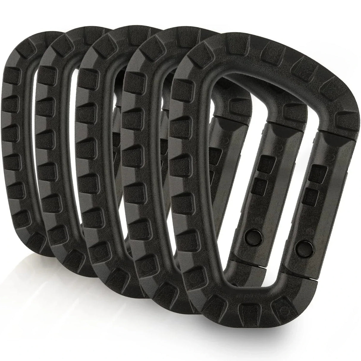 Carvallo 5-pack Taktiska karbinhakar D-form 8,5 × 6 cm | Molle-kompatibla plastklipp med fjädermekanism | Lätta & hållbara för camping, vandring & EDC Carvallo