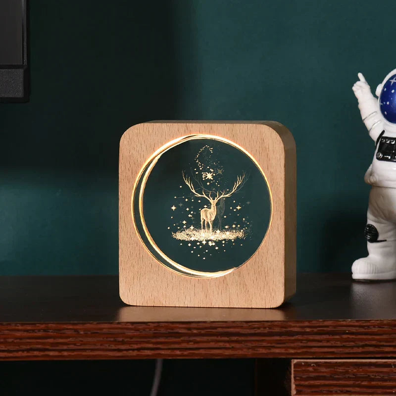 LumiWood - 3D Trä Nattlampa med Gravyr och Varm LED-belysning Carvallo
