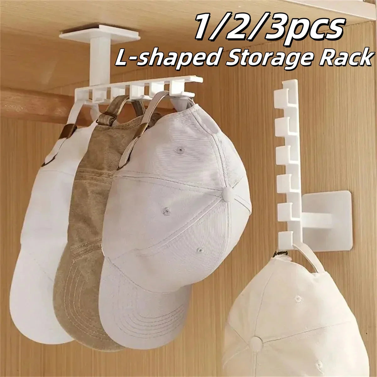 Carvallo Hat- & Klädhängare L-Form utan borrning | 1/2/3 stycken | Väggfäste med 6 krokar | Perfekt för kepsar, kläder & accessoarer | Självhäftande & Multifunktionell Carvallo