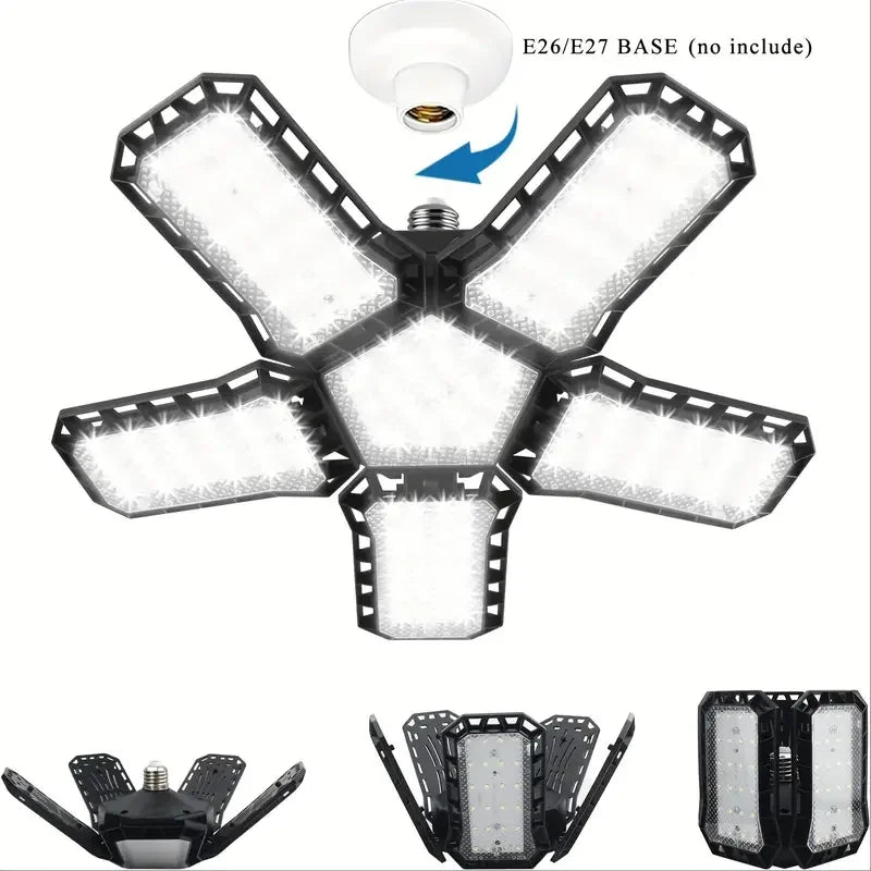 Carvallo LED Garage Lamp | Foldable Ceiling Light with 3–12 Adjustable Panels | E27 Socket | 6500K Daylight – For Workshop, Warehouse & Garage Carvallo