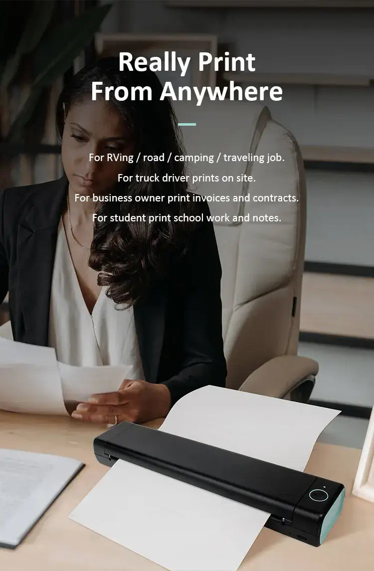 Royallure Pocket Thermal Printer – Kompakt bläckfri, Bluetooth Skriv ut var som helst Carvallo