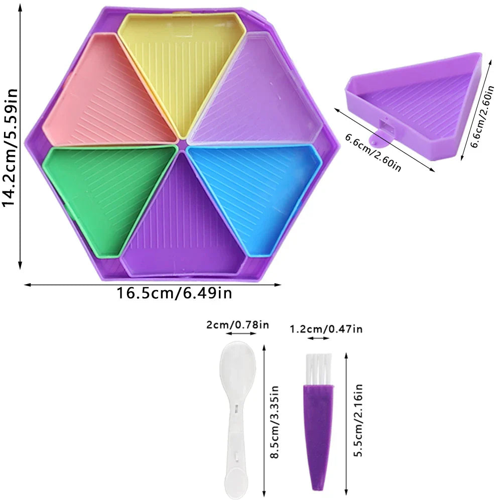 Carvallo 6-Fack Palettset | Sexkantig Diamond Painting-skål | Organizer för stenar & pärlor | Inklusive sked & borste Carvallo