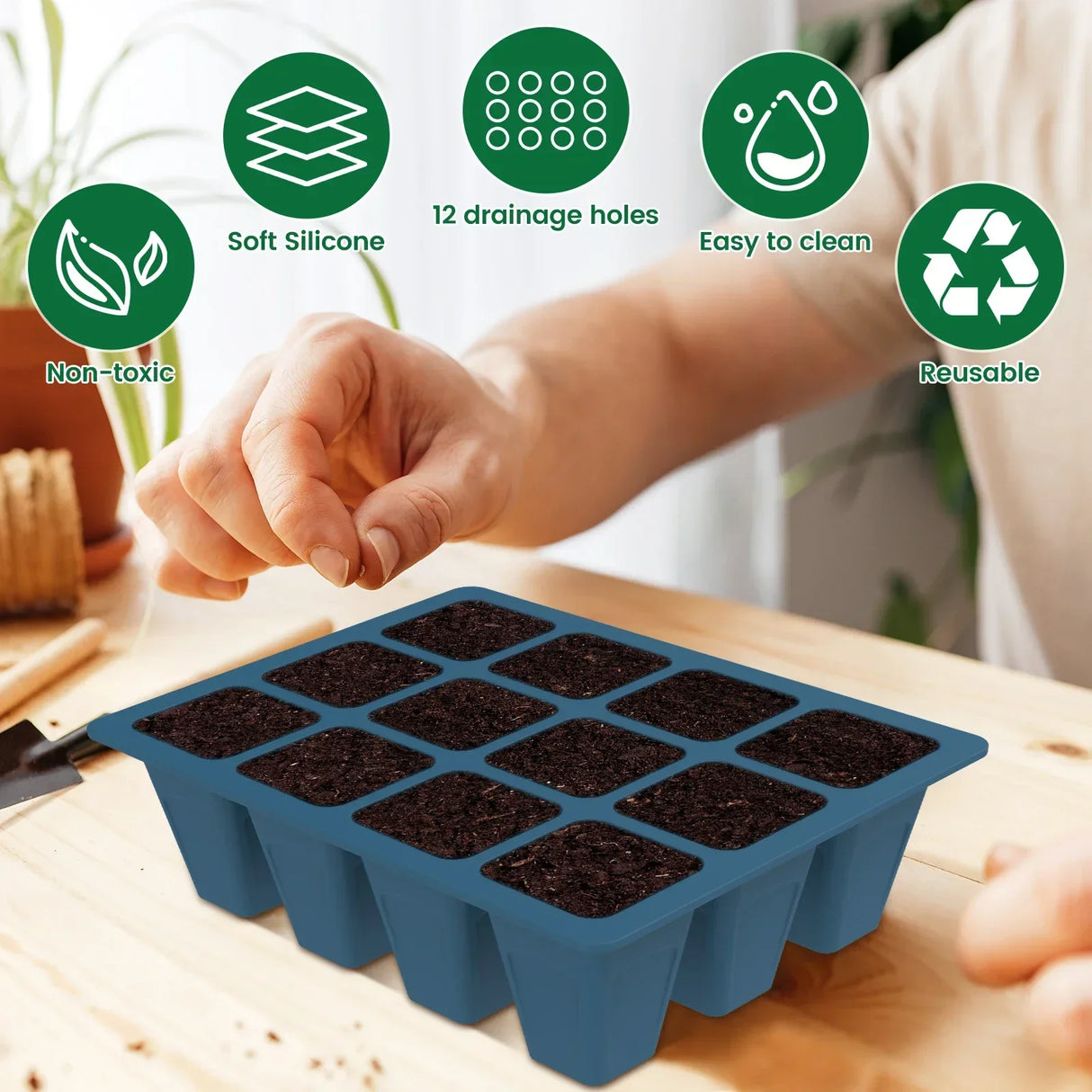 Carvallo Silikon | BPA-free & Reusable | 12 Cells with Drainage | 2-Pack in Black or Dark Green Carvallo
