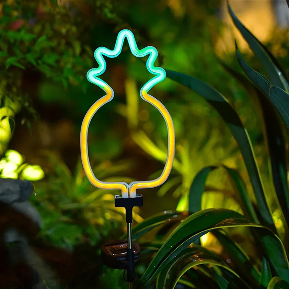 Carvallo NaturDécor Solar-Neon-Trädgårdslampa Kaktus & Flamingo | LED Jordspett IP65 Vattentät Carvallo