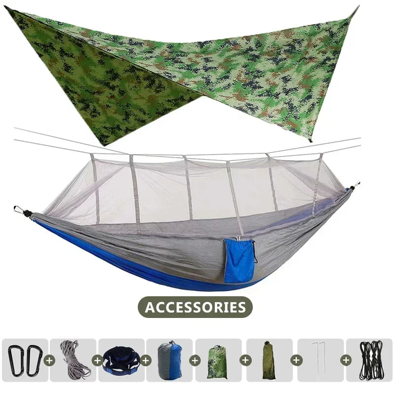 Carvallo Dubbel-Hängmatta 260×140 cm med myggnät & regnskydd | Ultralätt & bärbar | För camping, vandring & resor Carvallo