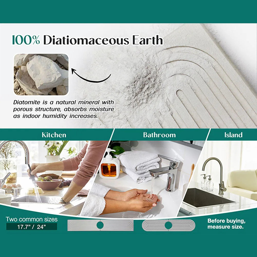 Carvallo SinkGuard Vattenabsorberande Diskmatta 60 x 10 cm | Diatomit-material | Stänkskydd & Förvaring för Kök & Bad Carvallo